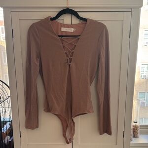 ASTR Lace-Up Front Brown Bodysuit